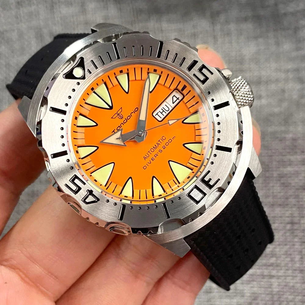 Tandorio Crystal Monster - Relógio Automático Masculino com Mostrador Laranja